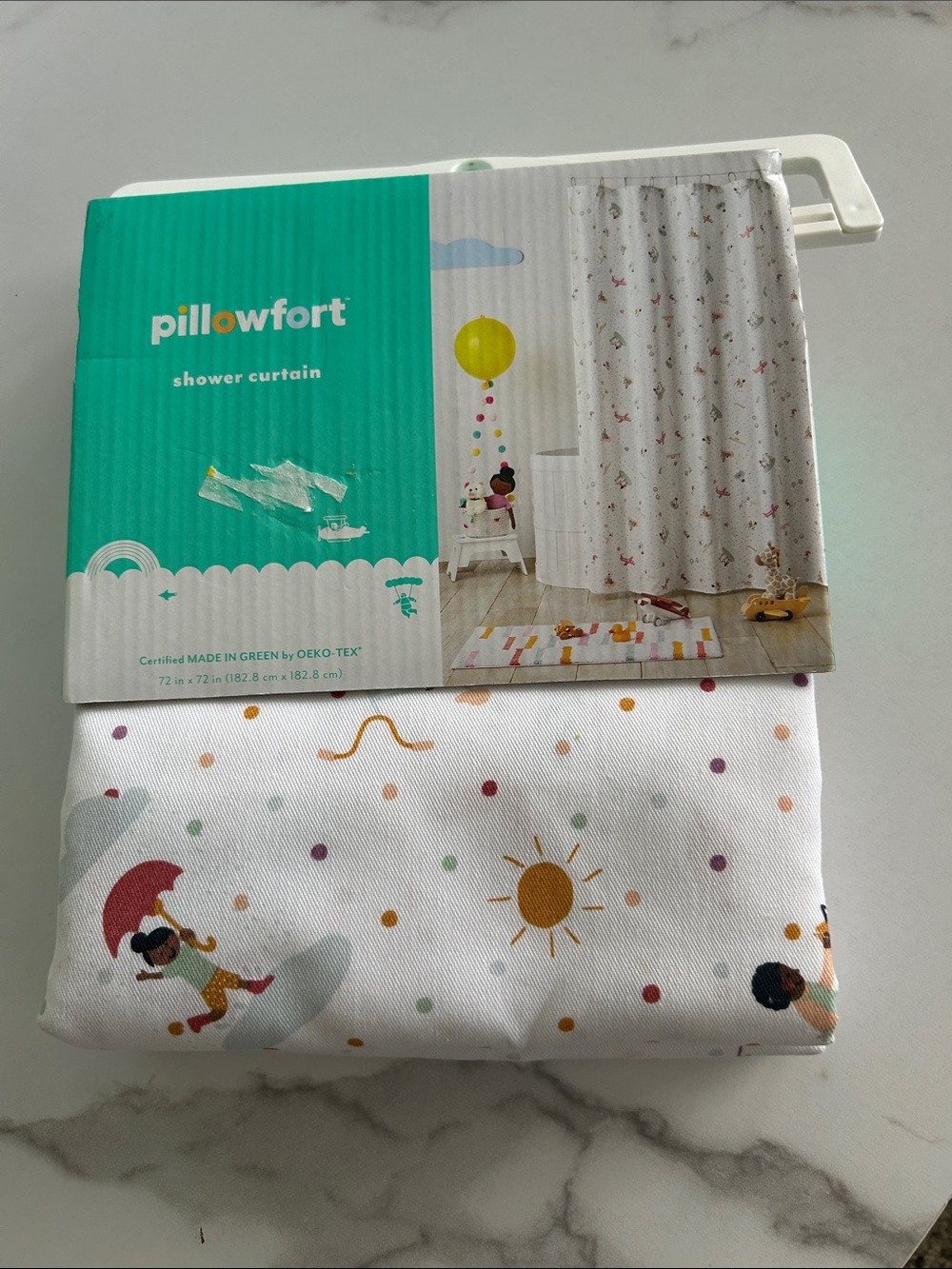 Pillowfort White Kids Shower Curtain with Sunny Playful Motif